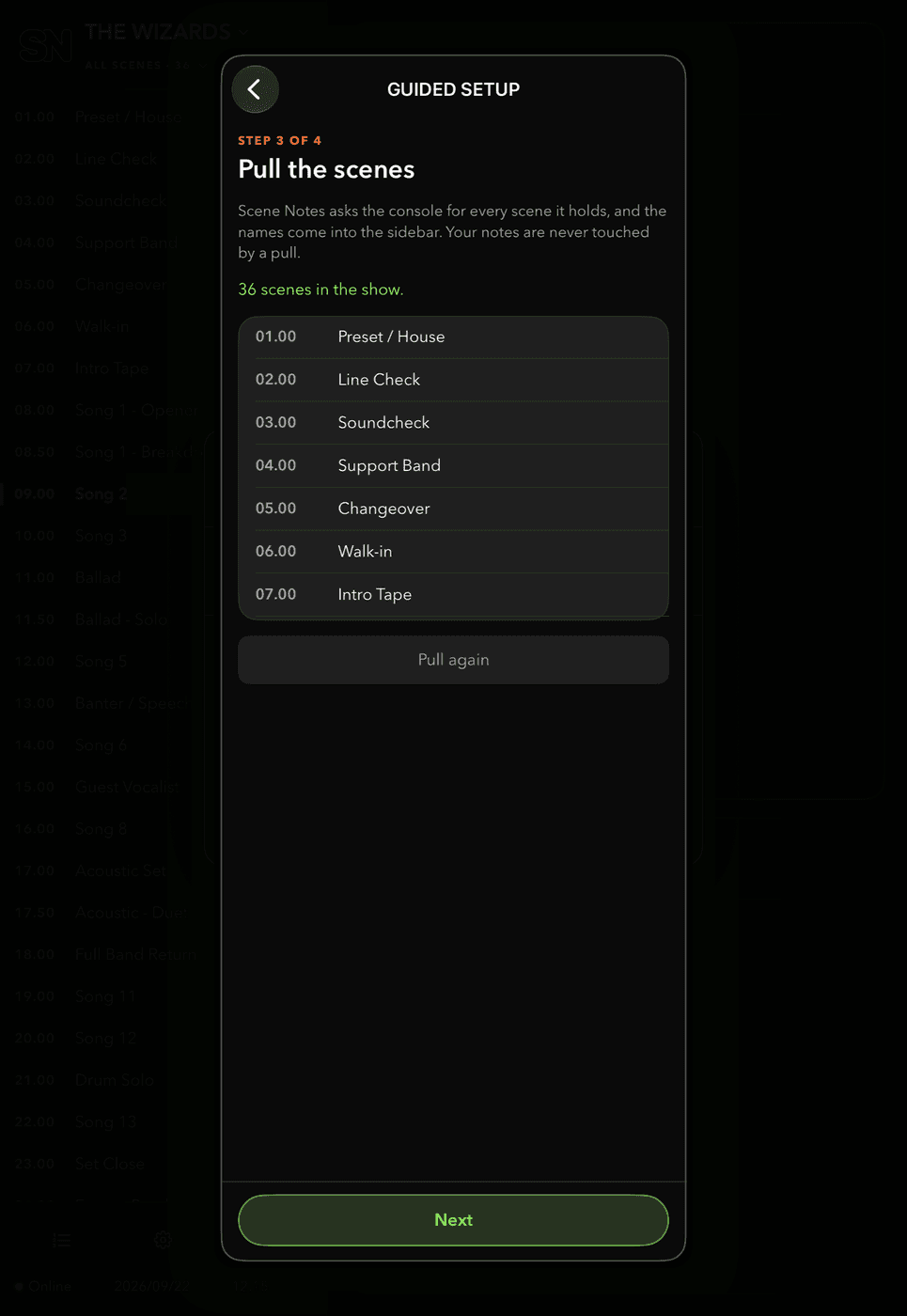 Guided setup step 3: Pull the scenes