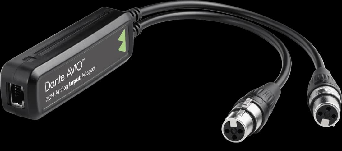 Dante AVIO two-channel analogue input adapter, with two female XLR connectors