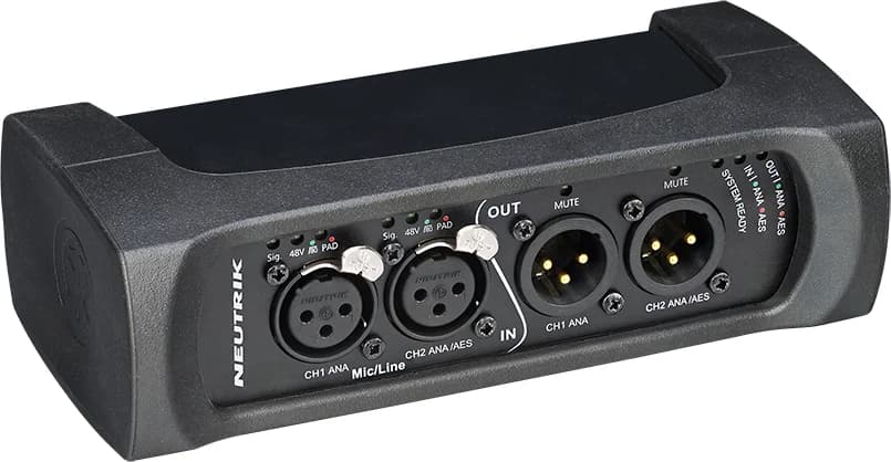 Neutrik NA2-IO-DPRO two-in two-out Dante interface in its rubber protector