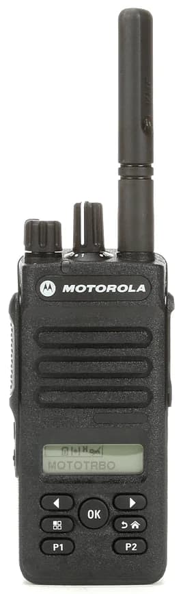 Motorola MOTOTRBO DP2600 digital two-way radio with two-line display and keypad, front view