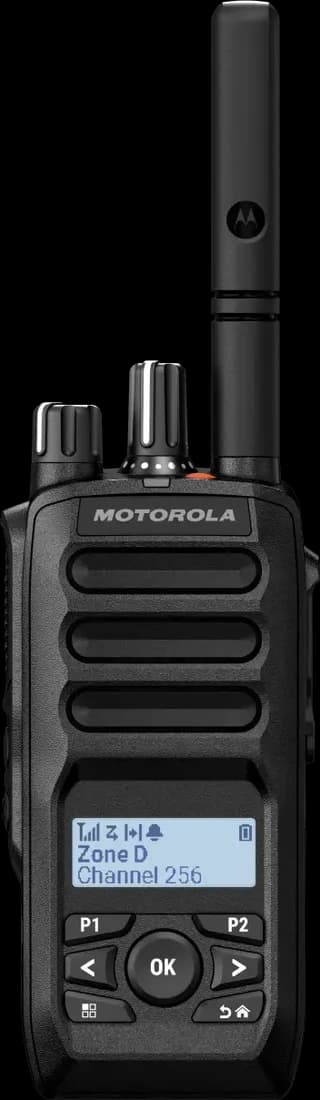 Motorola MOTOTRBO R5 digital two-way radio with display, front view