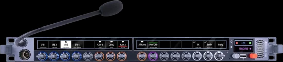 Riedel RSP-1216HL 1U rack SmartPanel with 16 lever keys, front view