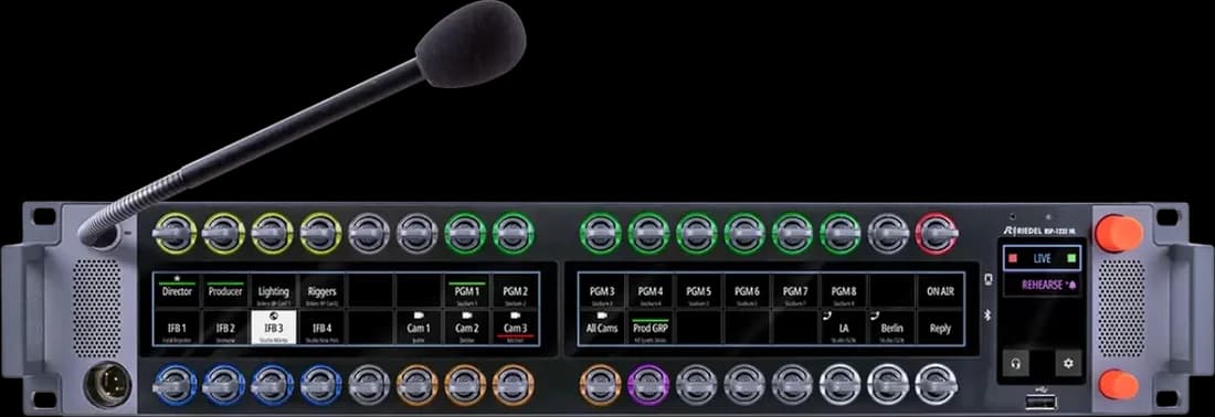 Riedel RSP-1232HL 2U rack SmartPanel with 32 lever keys and gooseneck microphone