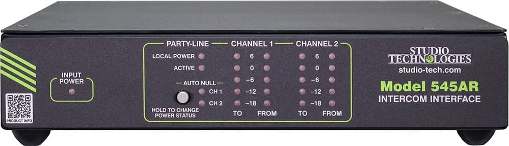 Studio Technologies Model 545AR intercom interface, front panel